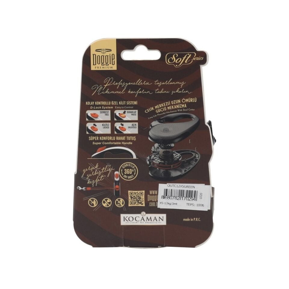 Doggie Soft Otomatik Makaralı Köpek Tasması XS 12kg 3m Yeşil