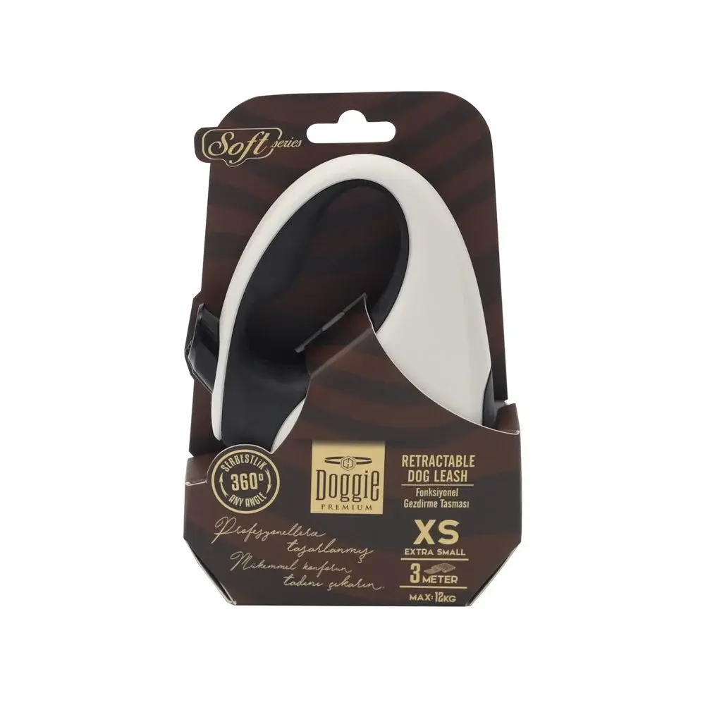Doggie Soft Otomatik Makaralı Köpek Tasması XS 12kg 3m Beyaz