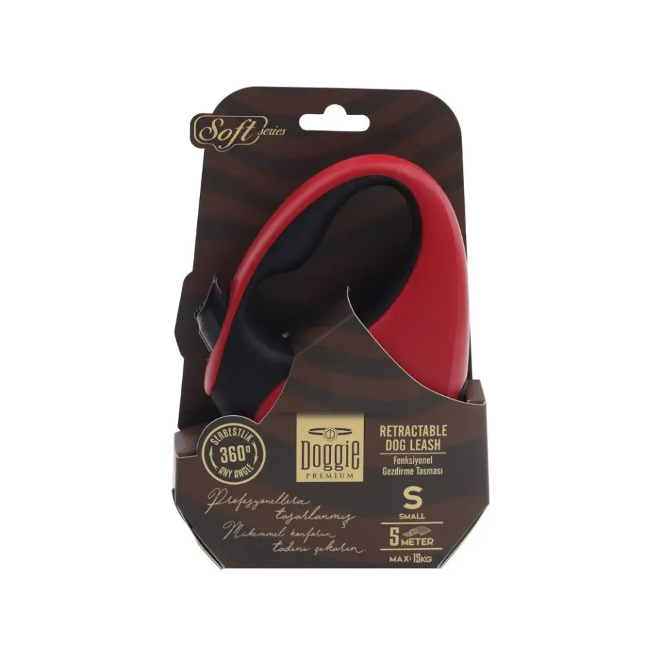 Doggie Soft Otomatik Makaralı Köpek Tasması S 15kg 5m Kırmızı