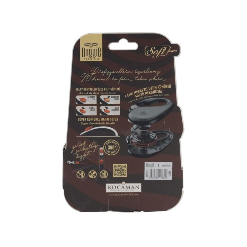 Doggie Soft Otomatik Makaralı Köpek Tasması S 15kg 5m Mavi