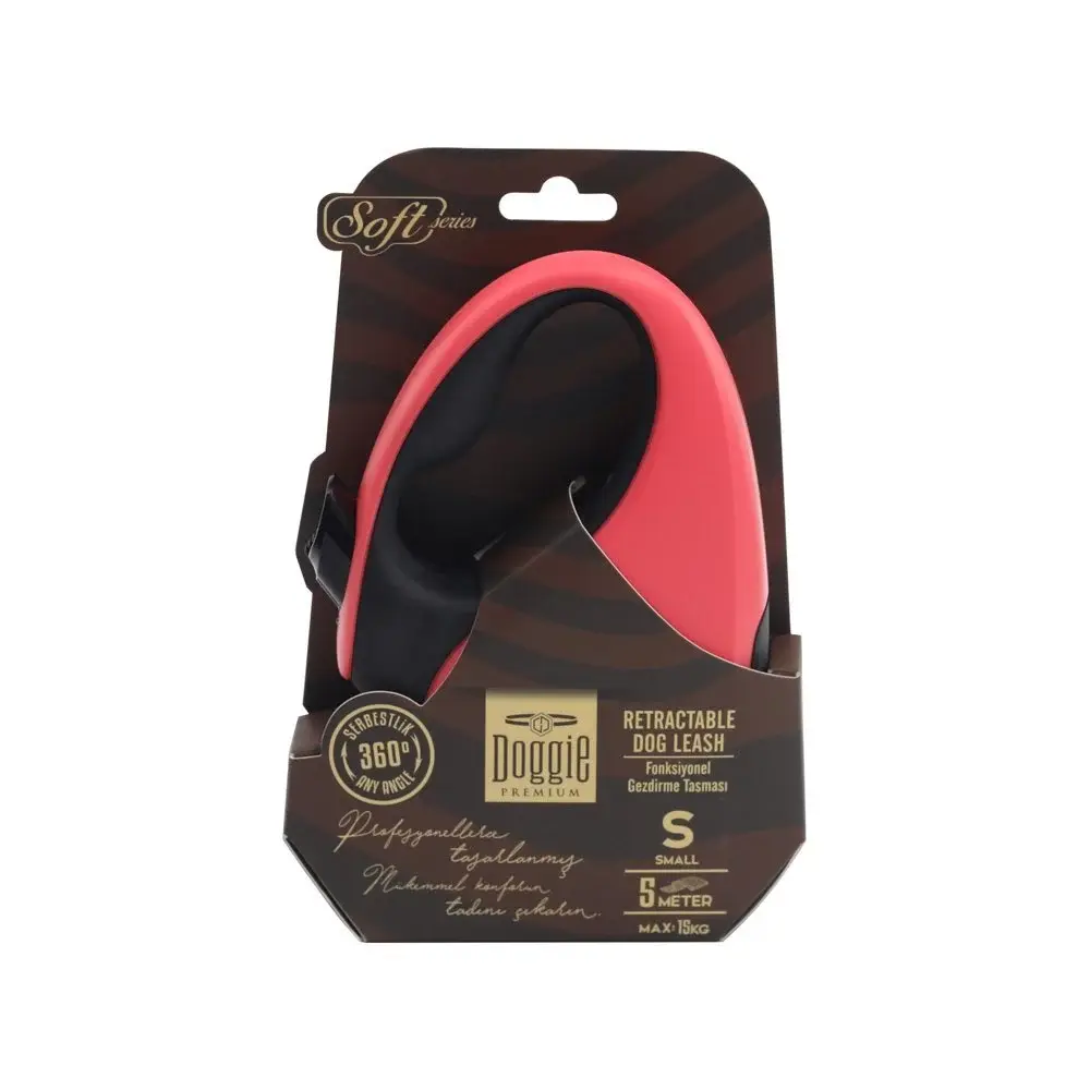 Doggie Soft Otomatik Makaralı Köpek Tasması S 15kg 5m Pembe