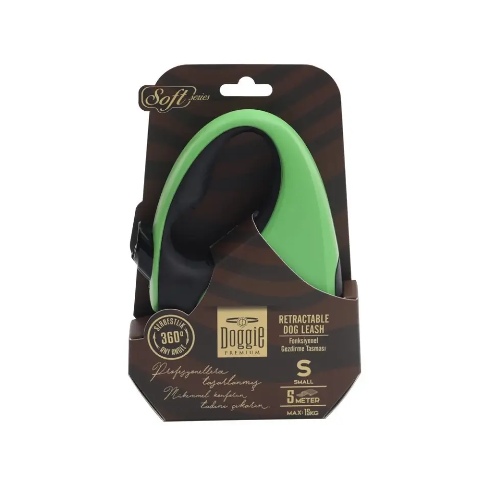 Doggie Soft Otomatik Makaralı Köpek Tasması S 15kg 5m Yeşil