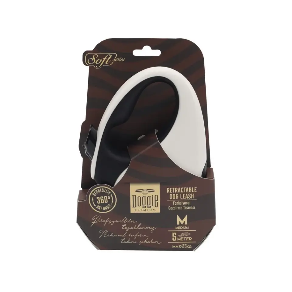 Doggie Soft Otomatik Makaralı Köpek Tasması S 15kg 5m Beyaz