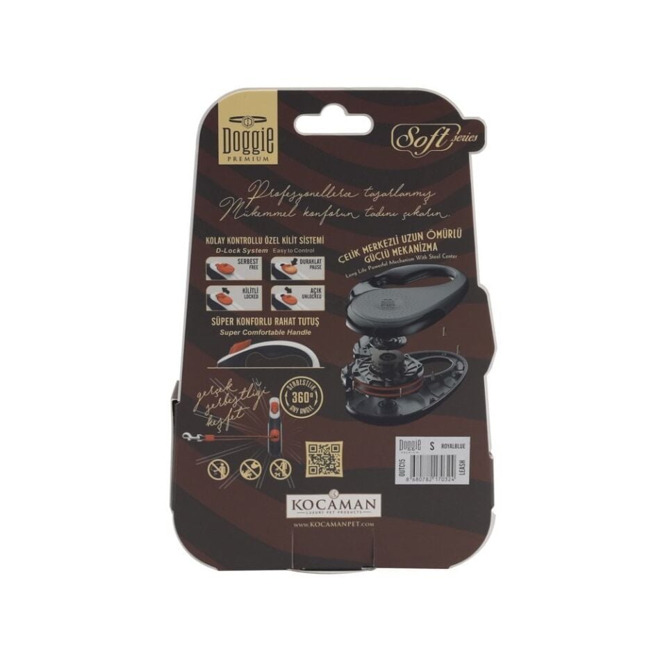 Doggie Soft Otomatik Makaralı Köpek Tasması S 15kg 5m Koyu Mavi