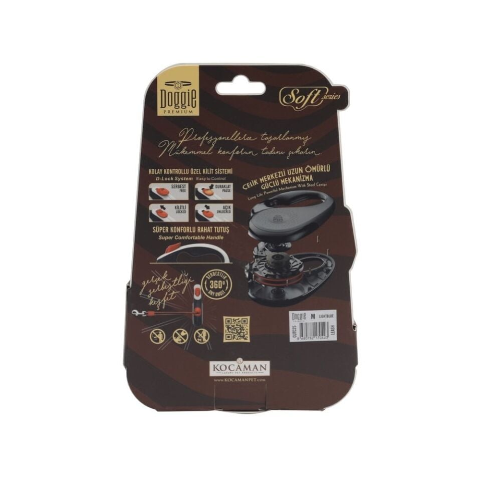Doggie Soft Otomatik Makaralı Köpek Tasması M 25kg 5m Mavi