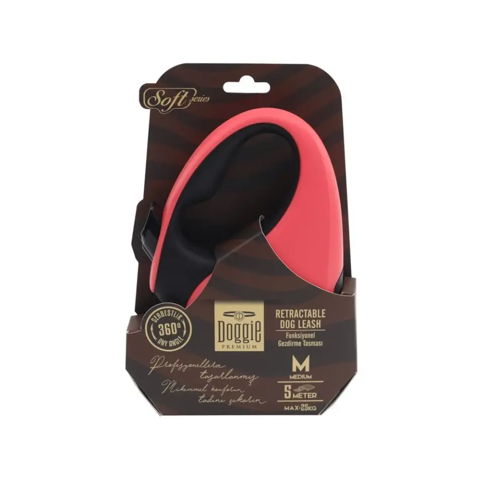 Doggie Soft Otomatik Makaralı Köpek Tasması M 25kg 5m Pembe