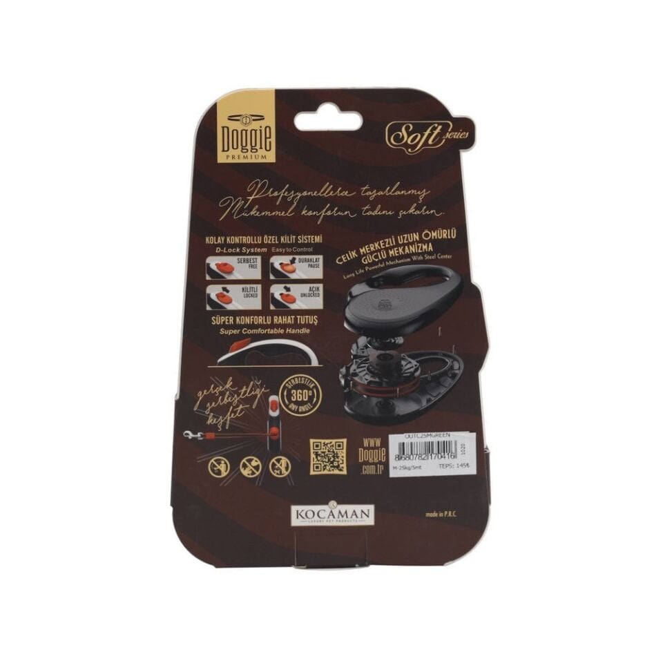 Doggie Soft Otomatik Makaralı Köpek Tasması M 25kg 5m Yeşil