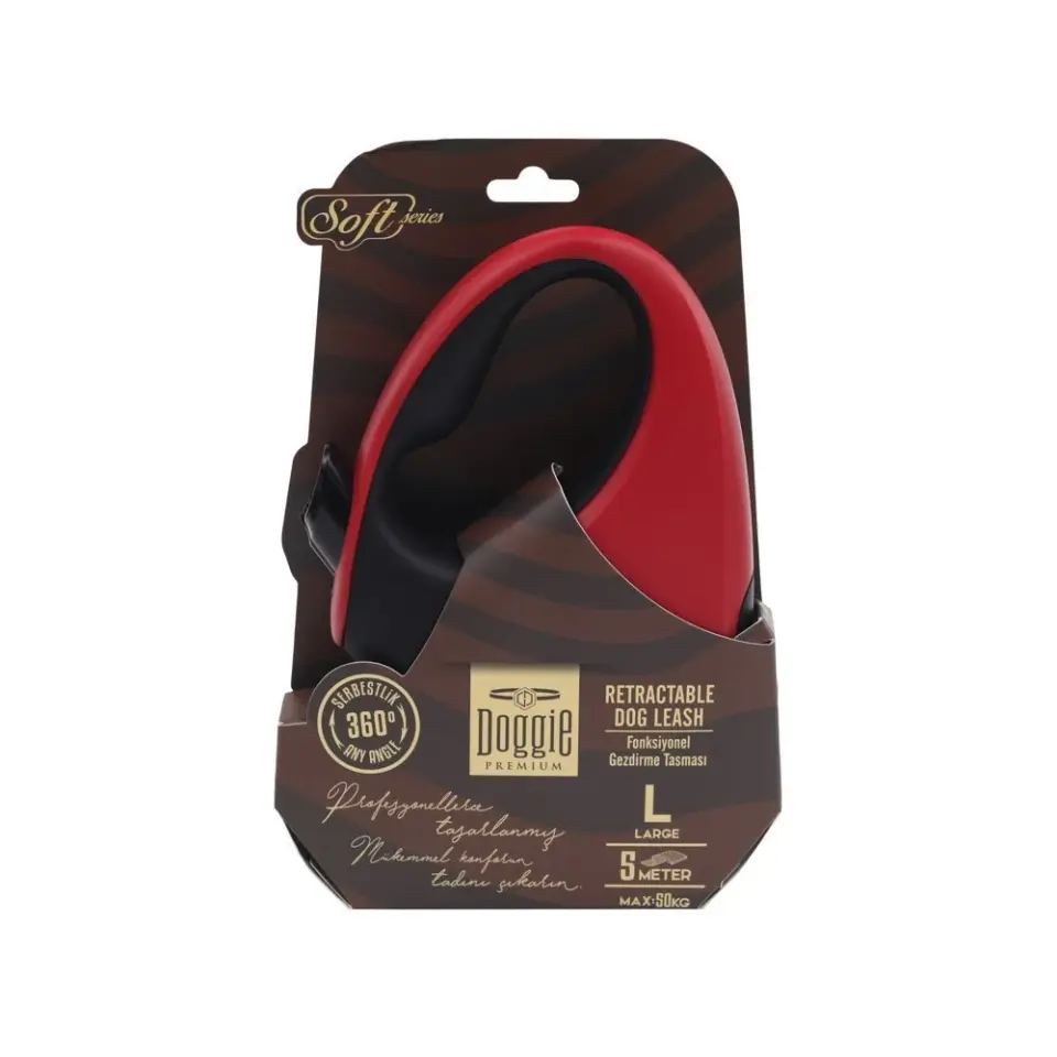 Doggie Soft Otomatik Makaralı Köpek Tasması L 50kg 5m Kırmızı