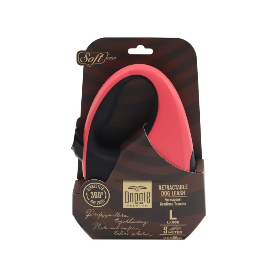 Doggie Soft Otomatik Makaralı Köpek Tasması L 50kg 5m Pembe