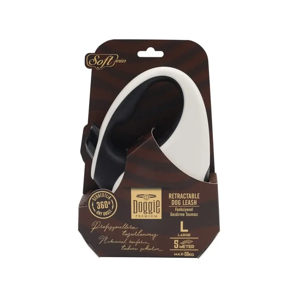 Doggie Soft Otomatik Makaralı Köpek Tasması L 50kg 5m Beyaz