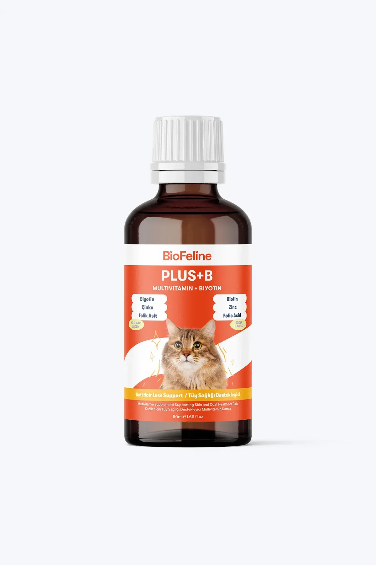 Tüy Dökülmesi Azaltıcı ve Deri Sağlığı Destekleyici Kediler için Biotin & Çinko Damla 50 ml